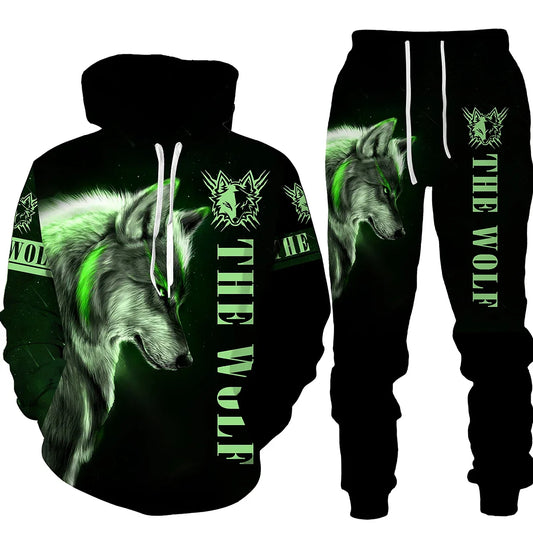 Wolf Print 3D Hoodie & Pants Set – Streetwear Fit