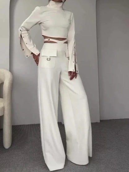 Women’s Turtleneck Pant Set & Wide Leg Long Pants