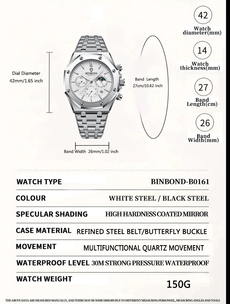 BINBOND Luxury Quartz Watch — Luminous & Waterproof