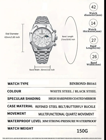 BINBOND Luxury Quartz Watch — Luminous & Waterproof