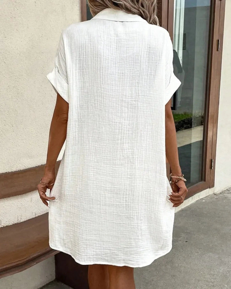 Minimalist V-Neck Shirt Dress  Women’s Loose Pocket Dress