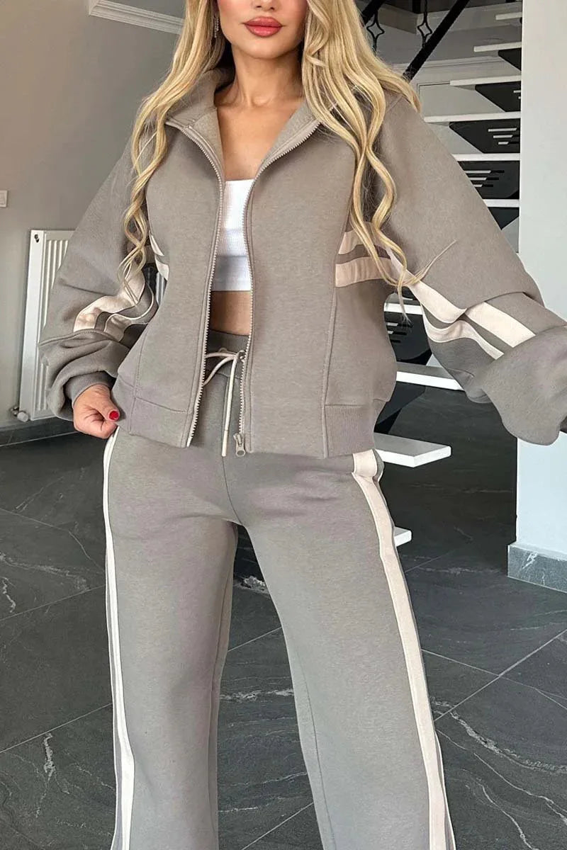 Women’s Two-Piece Striped Tracksuit Set – Y2K