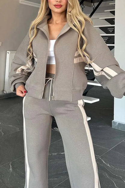 Women’s Two-Piece Striped Tracksuit Set – Y2K