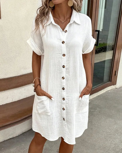 Minimalist V-Neck Shirt Dress  Women’s Loose Pocket Dress