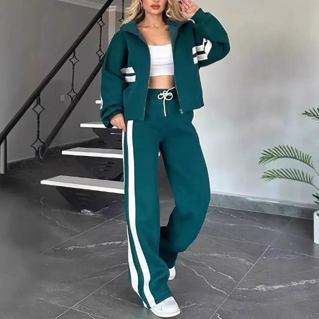 Women’s Two-Piece Striped Tracksuit Set – Y2K