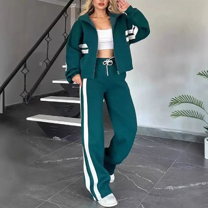 Women’s Two-Piece Striped Tracksuit Set – Y2K