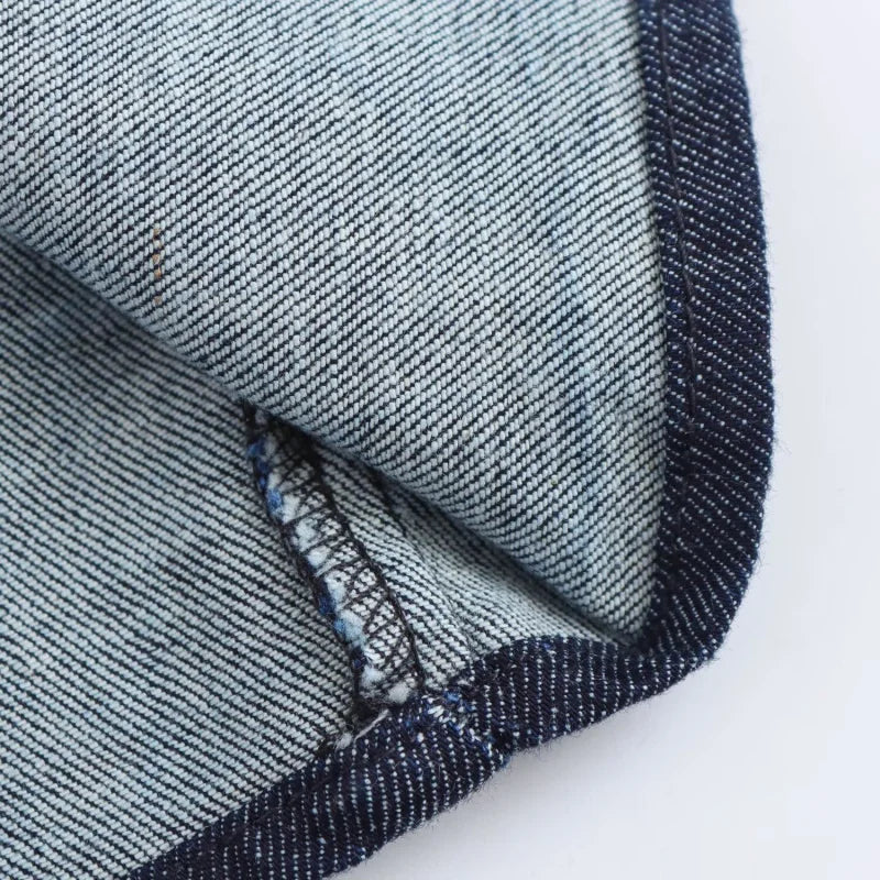 ETJ 2025 Spring Denim Midi Dress – Lapel, Side Zipper, Slim Fit, Elegant