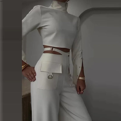 Women’s Turtleneck Pant Set & Wide Leg Long Pants