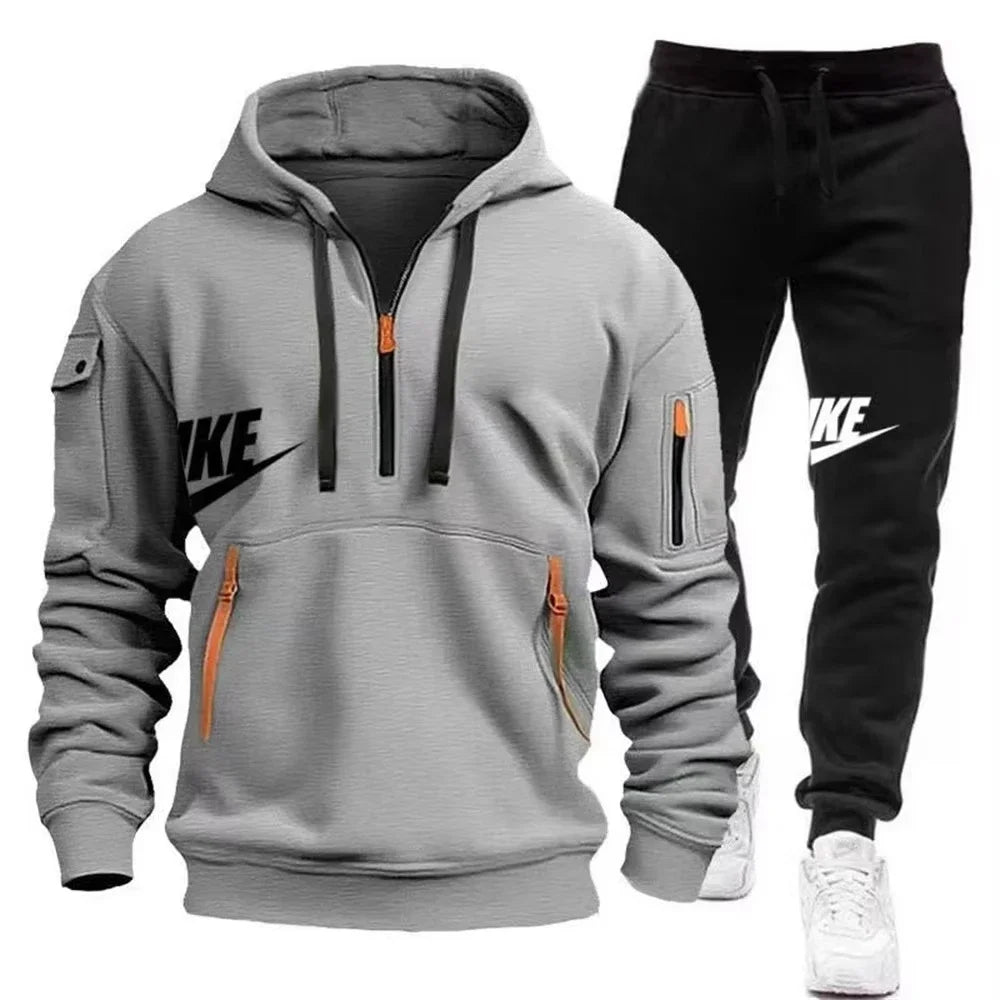 Men’s Zipper Hoodie & Pants Set – Warm Winter Fit