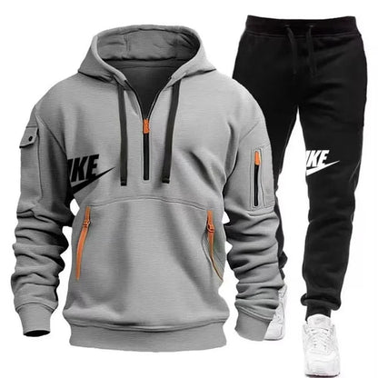 Men’s Zipper Hoodie & Pants Set – Warm Winter Fit