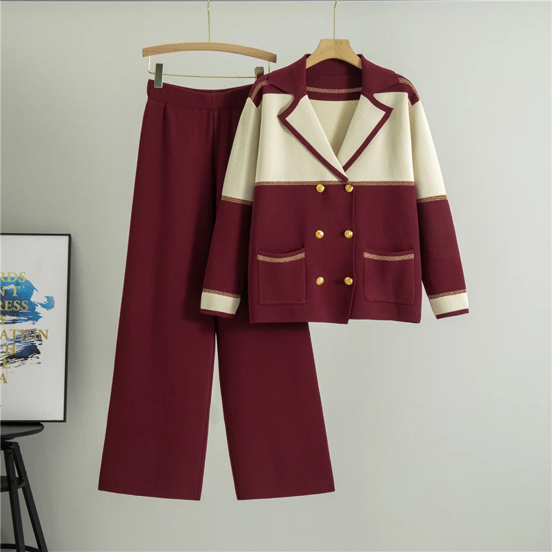 2025 Autumn/Winter Knitted 2-Piece Set – Long Sleeve Cardigan & Wide Leg Pants