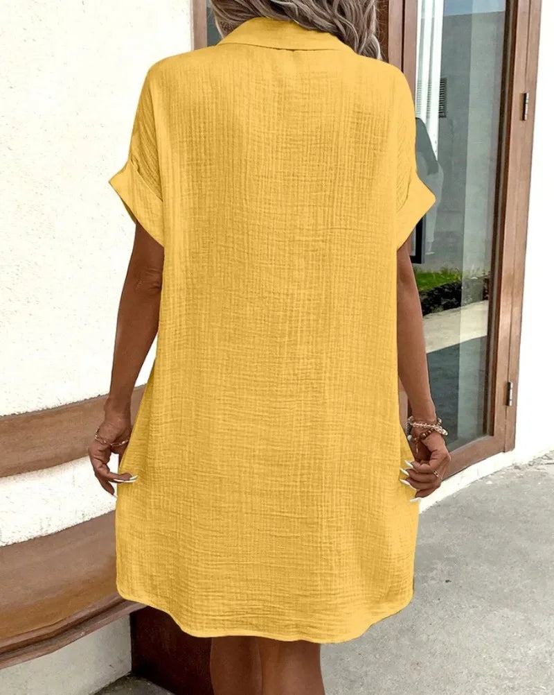 Minimalist V-Neck Shirt Dress  Women’s Loose Pocket Dress