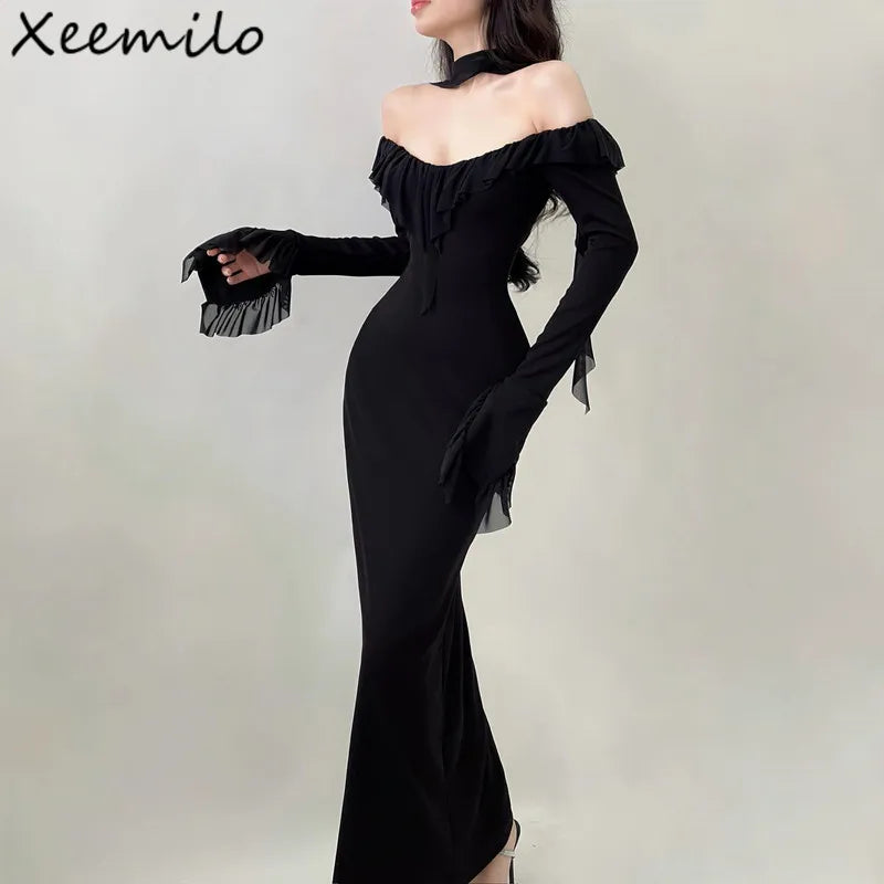 Xeemilo Elegant Mesh Evening Dress  Xeemilo Ruffle Maxi Party Dress