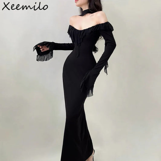 Xeemilo Elegant Mesh Evening Dress  Xeemilo Ruffle Maxi Party Dress