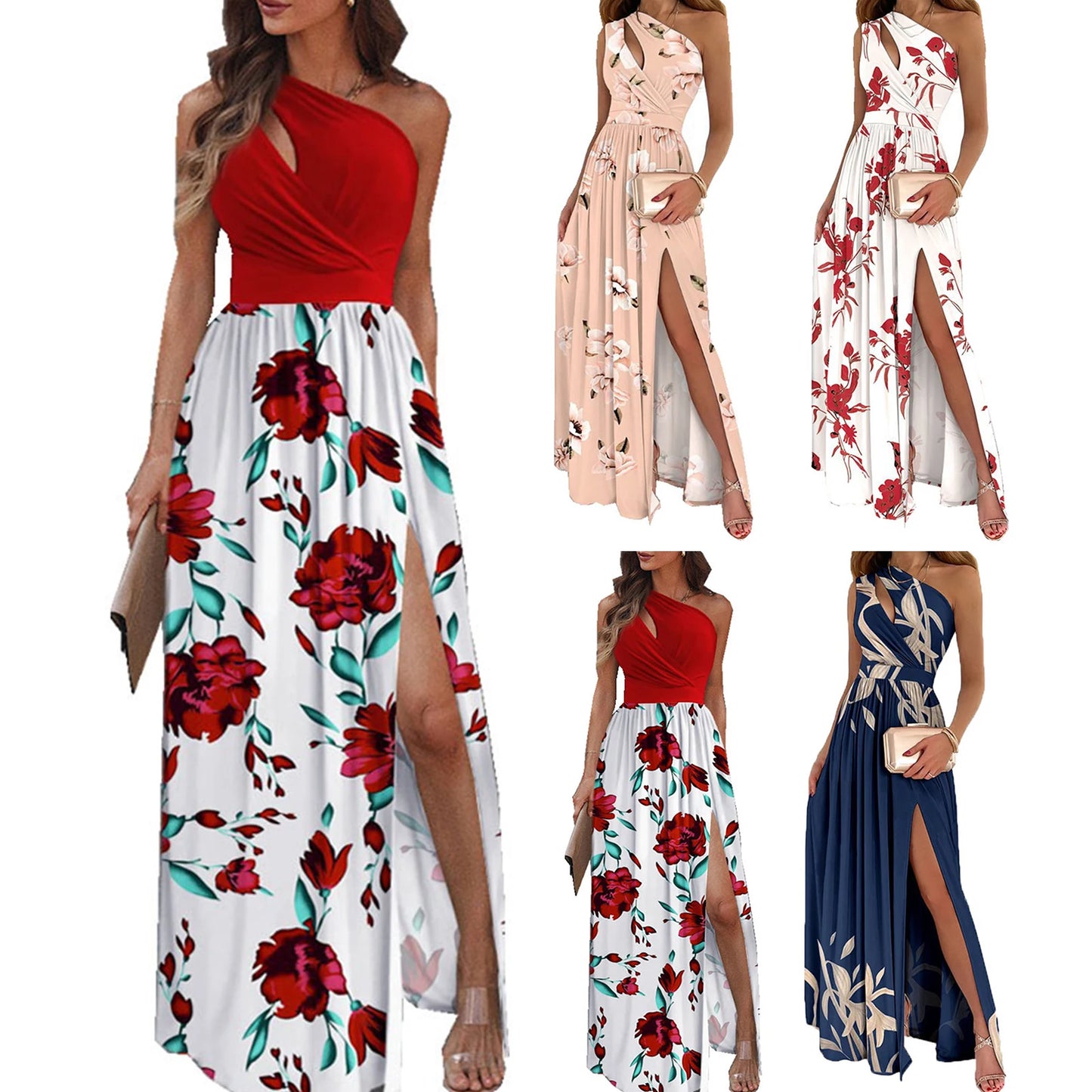 Retro Floral Patchwork Maxi Dress – Elegant Style