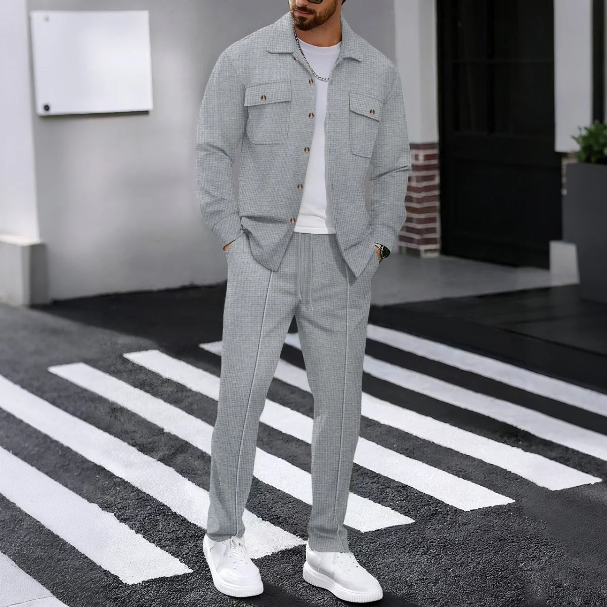 Street Style Two-Piece Suit Set — Casual & Padded