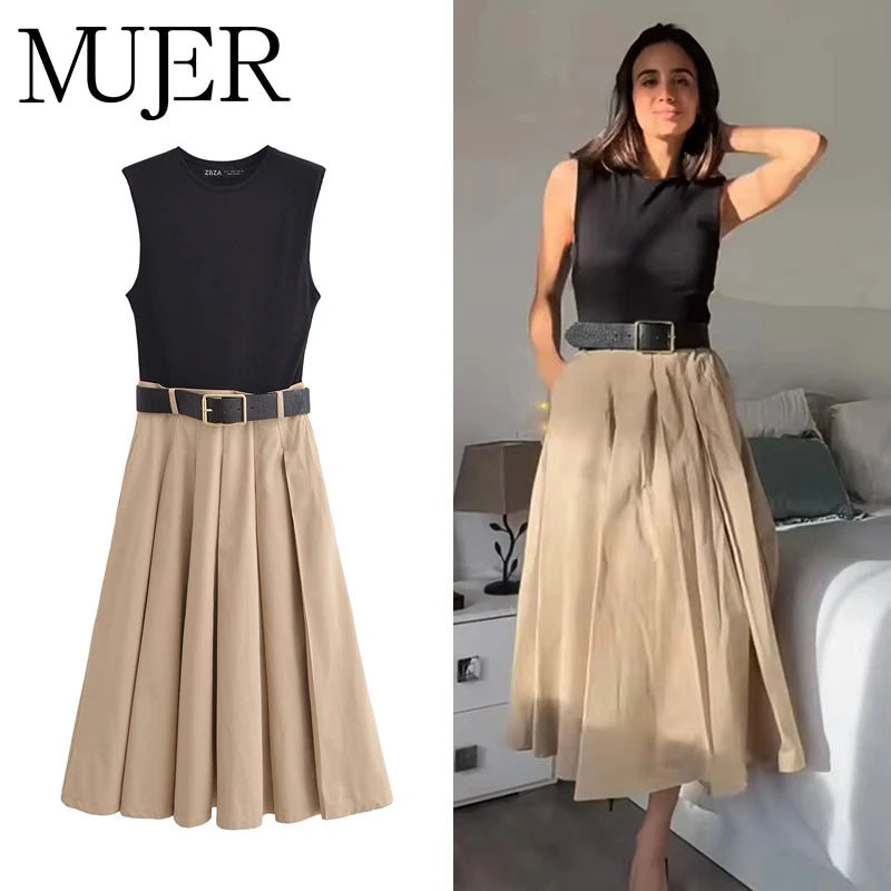 MUJER Knitted Pleated Dress -  MUJER 2025 Summer Midi Dress