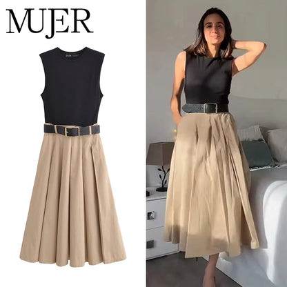 MUJER Knitted Pleated Dress -  MUJER 2025 Summer Midi Dress